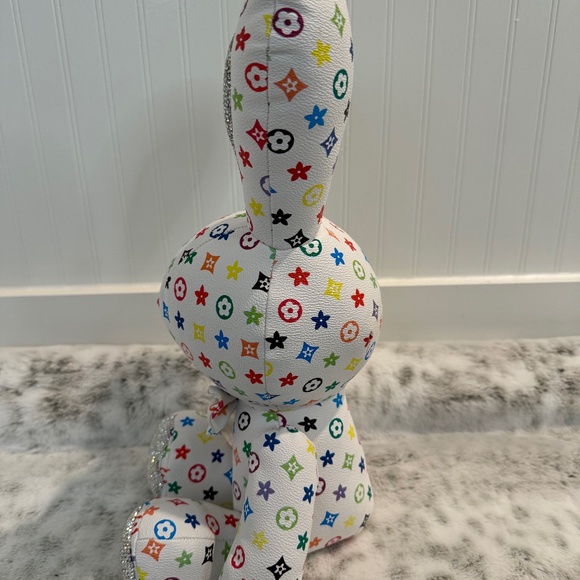 Bedazzled Faux Leather Multicolor Monogram print Bunny P0024 - Picture 3 of 5